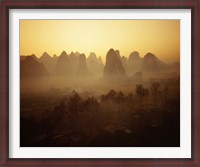 Framed Sunrise in Mountains Guilin China