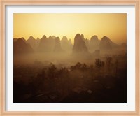 Framed Sunrise in Mountains Guilin China