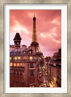 Framed Paris Street Scene with Eiffel Tower and Red Sky