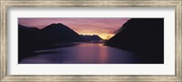 Framed Sunset over a lake, Sylvenstein Lake, Bavarian Alps, Germany