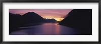 Framed Sunset over a lake, Sylvenstein Lake, Bavarian Alps, Germany