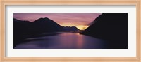 Framed Sunset over a lake, Sylvenstein Lake, Bavarian Alps, Germany