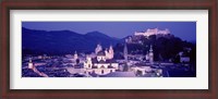 Framed Austria, Salzburg, Panoramic view of the city in dusk