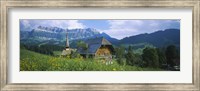Framed Chalet and a church on a landscape, Emmental, Switzerland