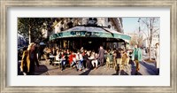 Framed Group of people at a sidewalk cafe, Les Deux Magots, Saint-Germain-Des-Pres Quarter, Paris, France