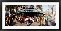 Framed Group of people at a sidewalk cafe, Les Deux Magots, Saint-Germain-Des-Pres Quarter, Paris, France