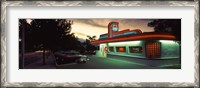 Framed Restaurant lit up at dusk, Route 66, Albuquerque, Bernalillo County, New Mexico, USA