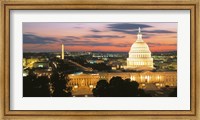 Framed High angle view of a city lit up at dusk, Washington DC, USA