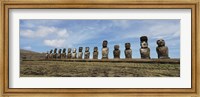 Framed Low angle view of Moai statues in a row, Easter Island, Chile