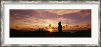 Framed Silhouette of Moai statues at dusk, Tahai Archaeological Site, Rano Raraku, Easter Island, Chile