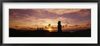 Framed Silhouette of Moai statues at dusk, Tahai Archaeological Site, Rano Raraku, Easter Island, Chile