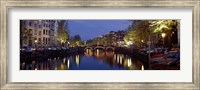 Framed Night View Along Canal Amsterdam The Netherlands