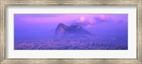 Framed Rock Of Gibraltar in the fog at dusk, Andalucia, Spain