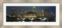 Framed Buildings lit up at night, Esplanade Bridge, Esplanade Drive, Singapore