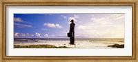 Framed Businessman Standing On A Ladder And Looking Through Binoculars, California, USA