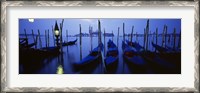 Framed Moored Gondolas at Night, Grand Canal, Venice, Italy