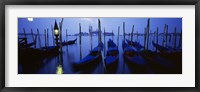 Framed Moored Gondolas at Night, Grand Canal, Venice, Italy