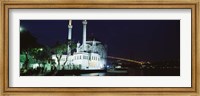 Framed Ortakoy Mosque at night, Bosphorus Bridge, Istanbul, Turkey