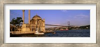Framed Mosque at the waterfront near a bridge, Ortakoy Mosque, Bosphorus Bridge, Istanbul, Turkey