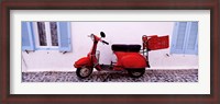 Framed Motor scooter parked in front of a building, Santorini, Cyclades Islands, Greece