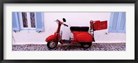 Framed Motor scooter parked in front of a building, Santorini, Cyclades Islands, Greece