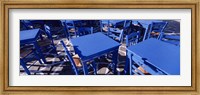 Framed High angle view of tables and chairs at a sidewalk cafe, Paros, Cyclades Islands, Greece