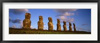 Framed Low angle view of statues in a row, Moai Statue, Easter Island, Chile