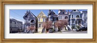 Framed Cars Parked In Front Of Victorian Houses, San Francisco, California, USA