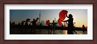 Framed Silhouette Of A Group Of People Dancing In Front Of Pudong, The Bund, Shanghai, China