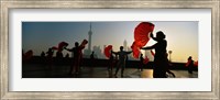 Framed Silhouette Of A Group Of People Dancing In Front Of Pudong, The Bund, Shanghai, China