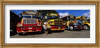 Framed Buses Parked In A Row At A Bus Station, Antigua, Guatemala