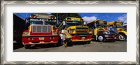 Framed Buses Parked In A Row At A Bus Station, Antigua, Guatemala