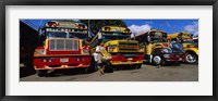 Framed Buses Parked In A Row At A Bus Station, Antigua, Guatemala