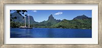 Framed Sailboats Sailing In The Ocean, Opunohu Bay, Moorea, French Polynesia