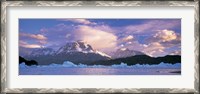 Framed Cloudy sky over mountains, Lago Grey, Torres del Paine National Park, Patagonia, Chile