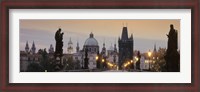 Framed Lit Up Bridge At Dusk, Charles Bridge, Prague, Czech Republic