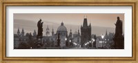 Framed Lit Up Bridge At Dusk, Charles Bridge, Prague, Czech Republic (black and white)