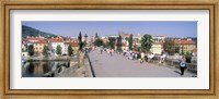 Framed Tourists walking on a bridge, Charles Bridge, Prague, Czech Republic
