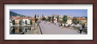 Framed Tourists walking on a bridge, Charles Bridge, Prague, Czech Republic