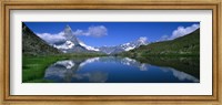 Framed Reflection of mountains in water, Riffelsee, Matterhorn, Switzerland