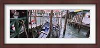 Framed Gondolas moored near a bridge, Rialto Bridge, Grand Canal, Venice, Italy