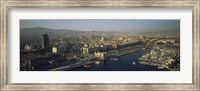 Framed Aerial view of a city, Barcelona, Spain
