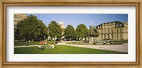 Framed Group Of People Sitting Around A Fountain In A Park, Schlossplatz, Stuttgart, Baden-Wurttemberg, Germany