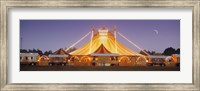 Framed Circus lit up at dusk, Circus Narodni Tent, Prague, Czech Republic