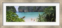 Framed High angle view of tourists on the beach, Mahya Beach, Ko Phi Phi Lee, Phi Phi Islands, Thailand