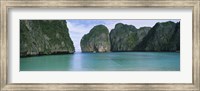 Framed Rock formations in the ocean, Mahya Beach, Ko Phi Phi Lee, Phi Phi Islands, Thailand