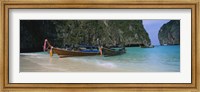 Framed Longtail boats moored on the beach, Ton Sai Beach, Ko Phi Phi Don, Phi Phi Islands, Thailand