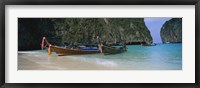 Framed Longtail boats moored on the beach, Ton Sai Beach, Ko Phi Phi Don, Phi Phi Islands, Thailand