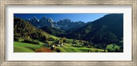 Framed Buildings on a landscape, Dolomites, Funes Valley, Le Odle, Santa Maddalena, Tyrol, Italy