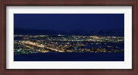Framed High angle view of city lit up at night, Reykjavik, Iceland